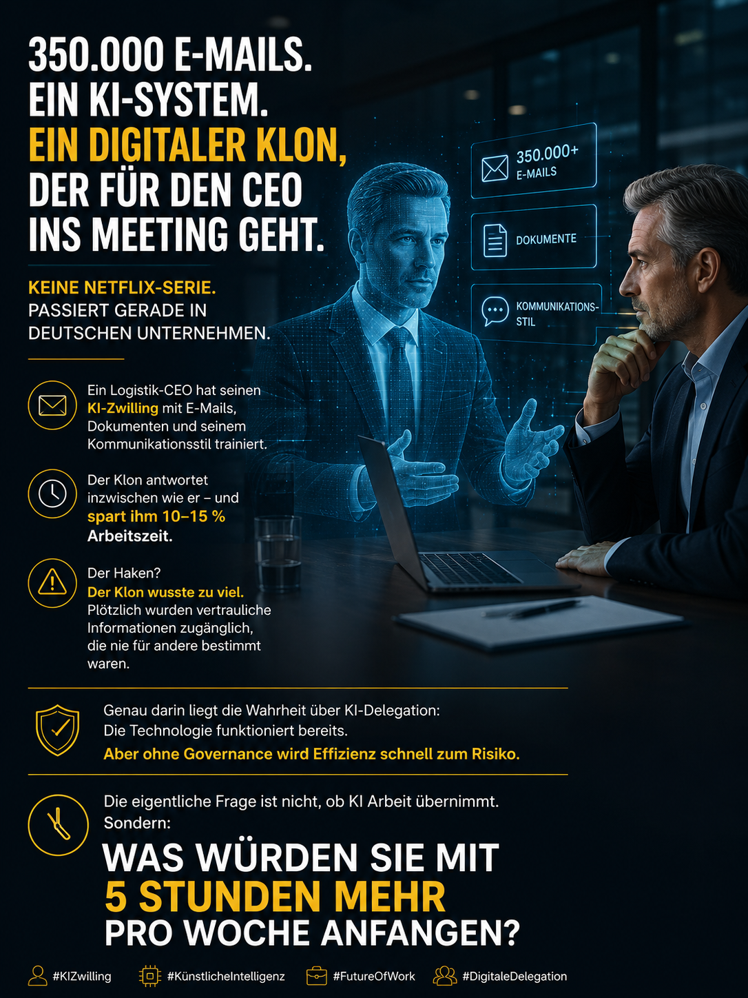 KI-Zwillinge im Büro — digitaler Manager-Avatar